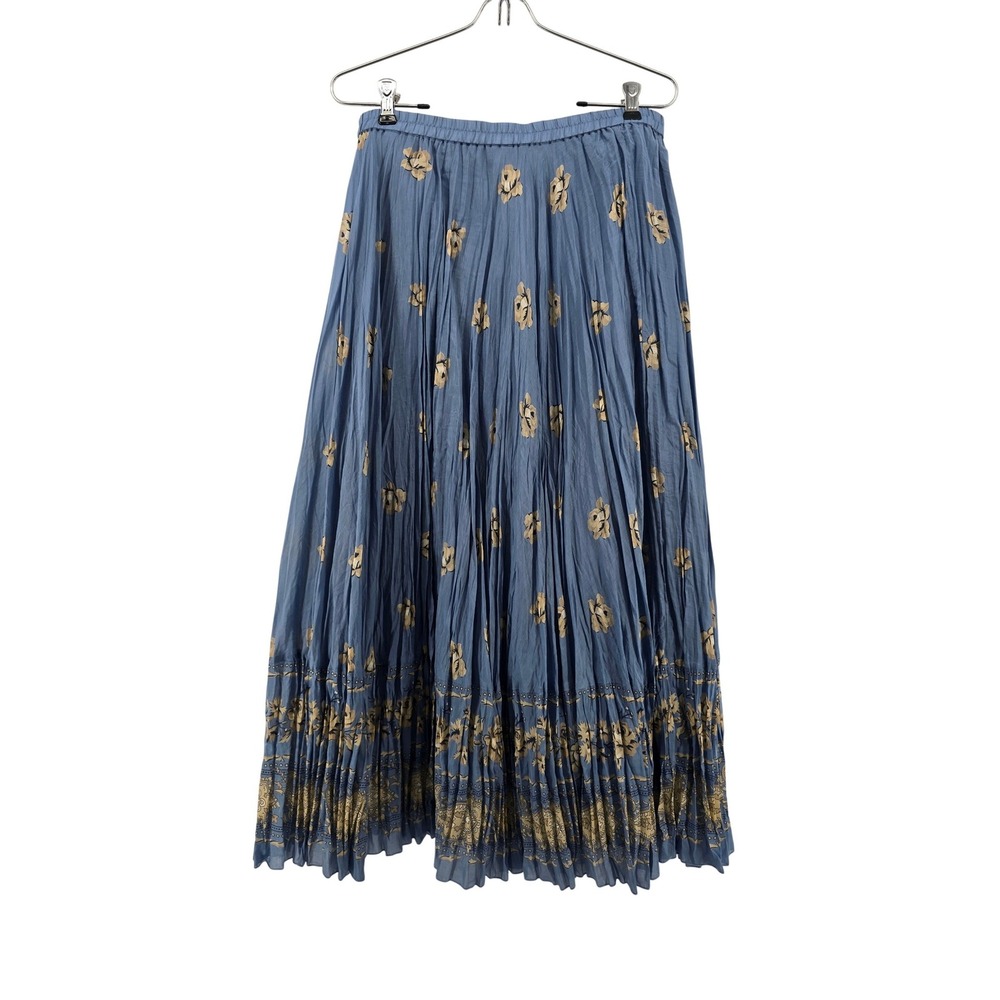 Pendleton Maxi Skirt Womens S Blue Silk Cotton Blend Floral Pleated Broomstick
